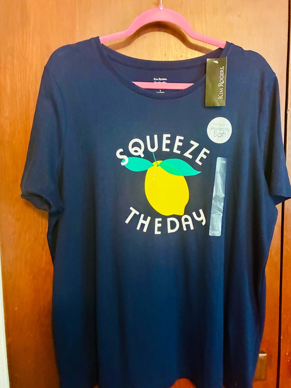Kim Rogers Navy Tee with Bright Yellow Lemon Graphic